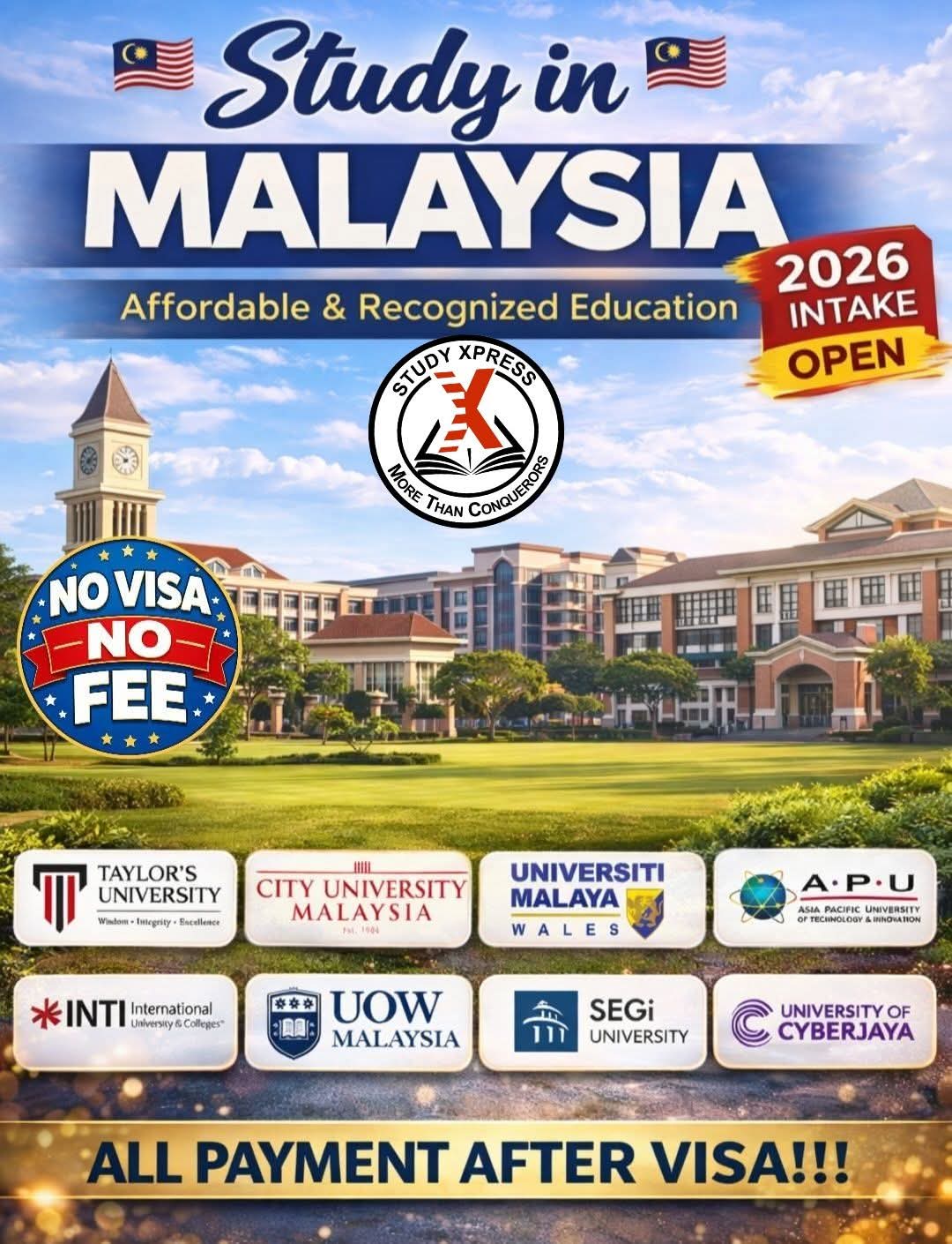 Study in Malaysia — 2026 Intake Open, No Visa No Fee